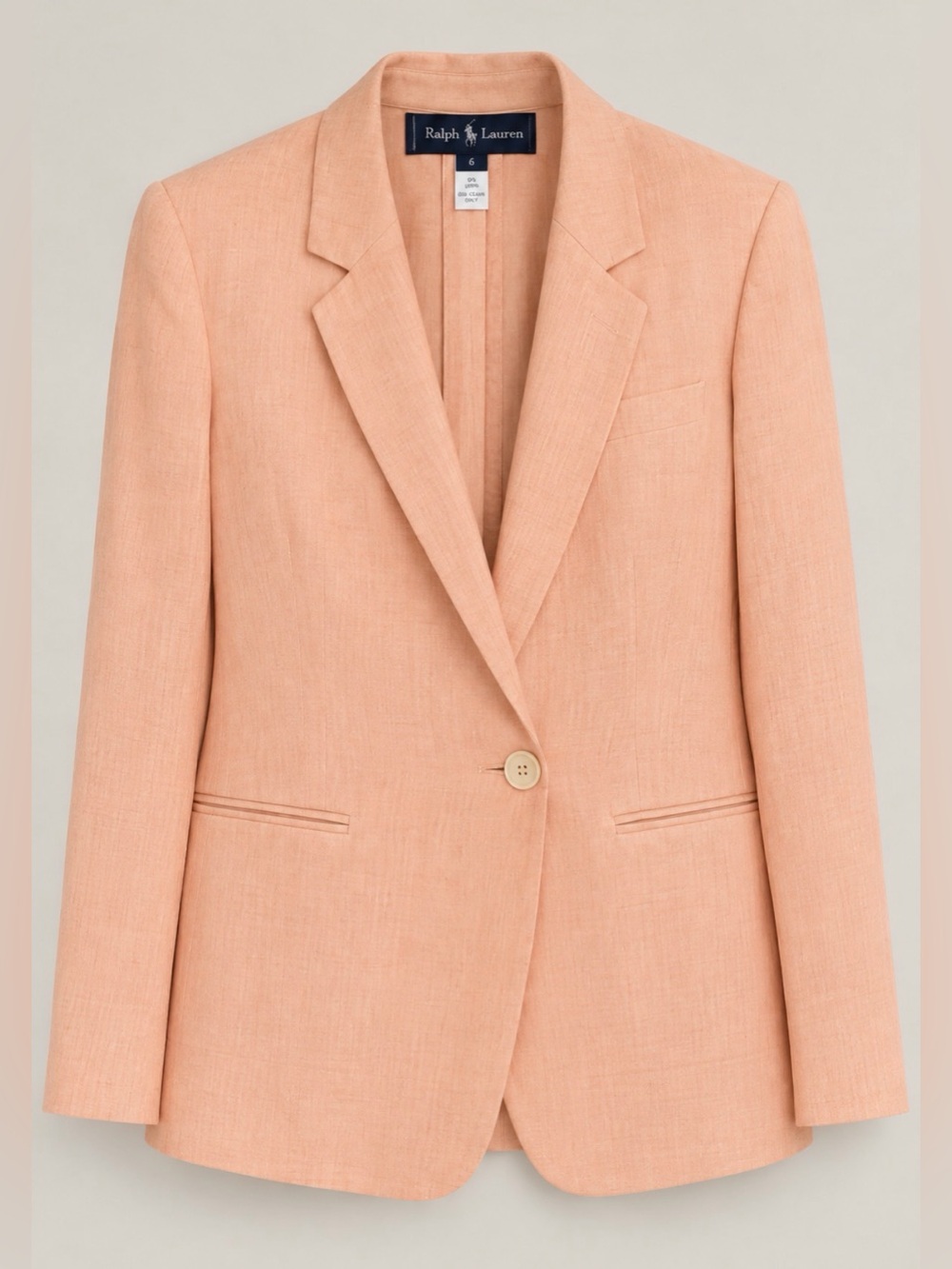Vintage Ralph Lauren 100% Linen Blazer Peach Pink Made in USA size 6